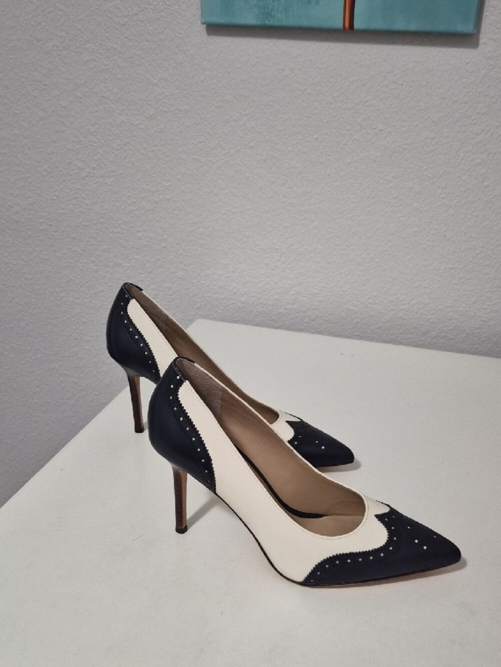 Lauren Ralph Lauren Black and Cream Pointed Brogue Pumps - Picture 2 of 5